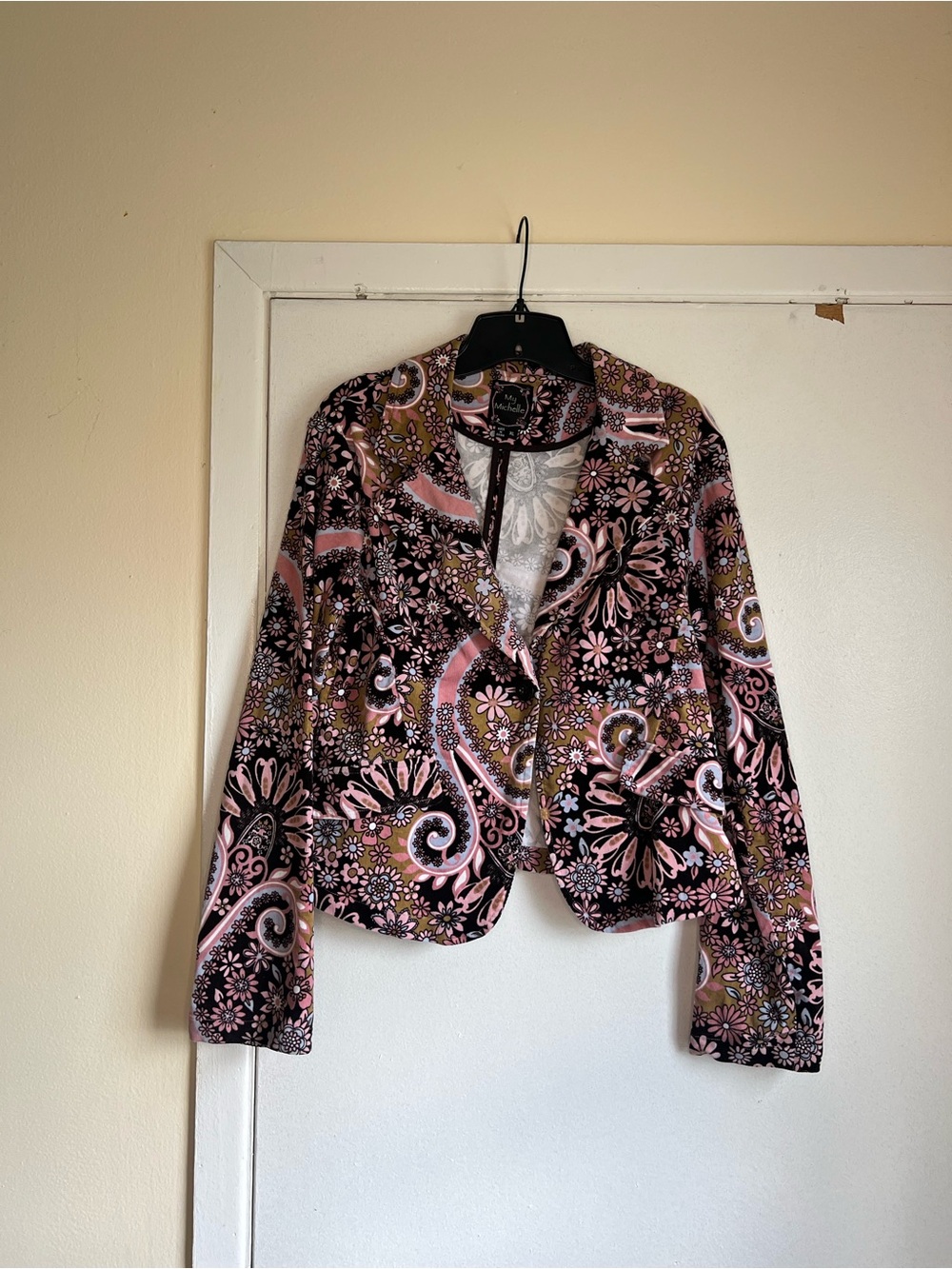 Vintage My Michelle Retro Paisley Floral Corduroy Blazer Pink Brown Size XL